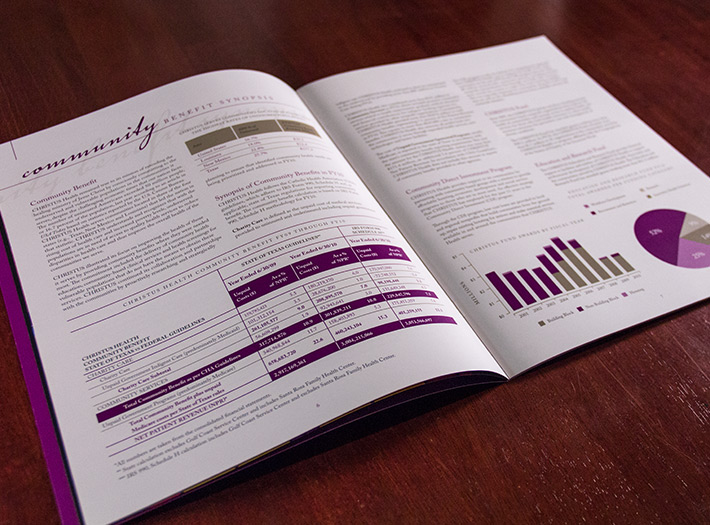 annual report, graphs, print